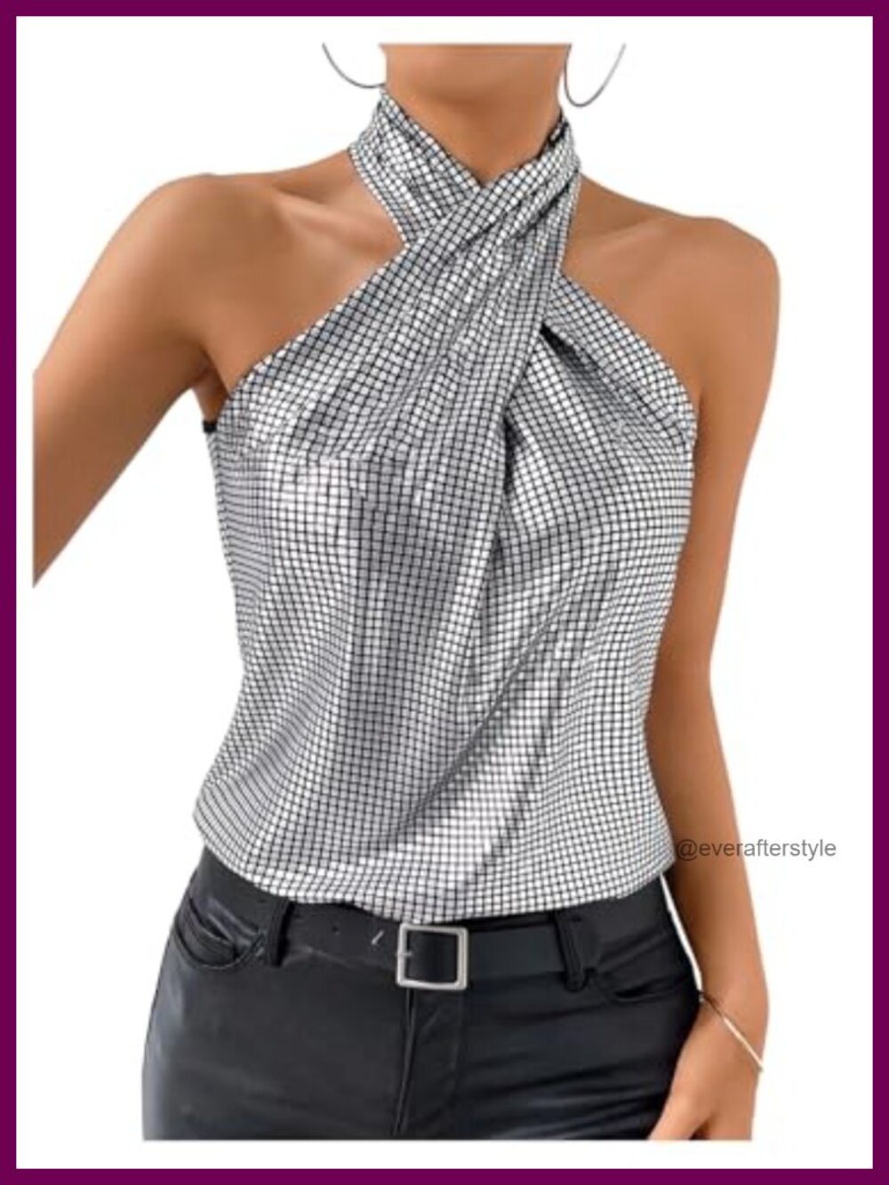 Silver Sequin Sparkly Halter Top Metallic Going Out Slim Fit Summer